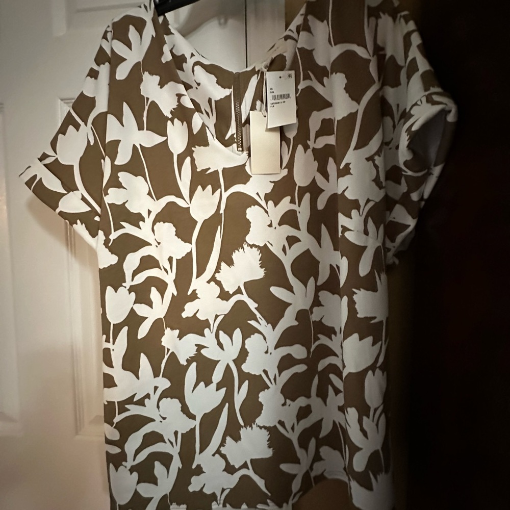 MELLODAY Brown and White Floral Blouse